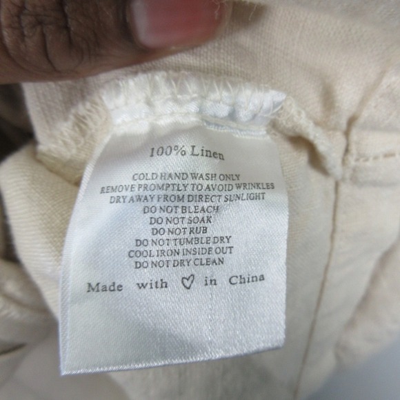 VRG GRL Zip Up Cropped Shirt Women 12 Beige 100% Linen Collared Top Casual 252 - Picture 4 of 8